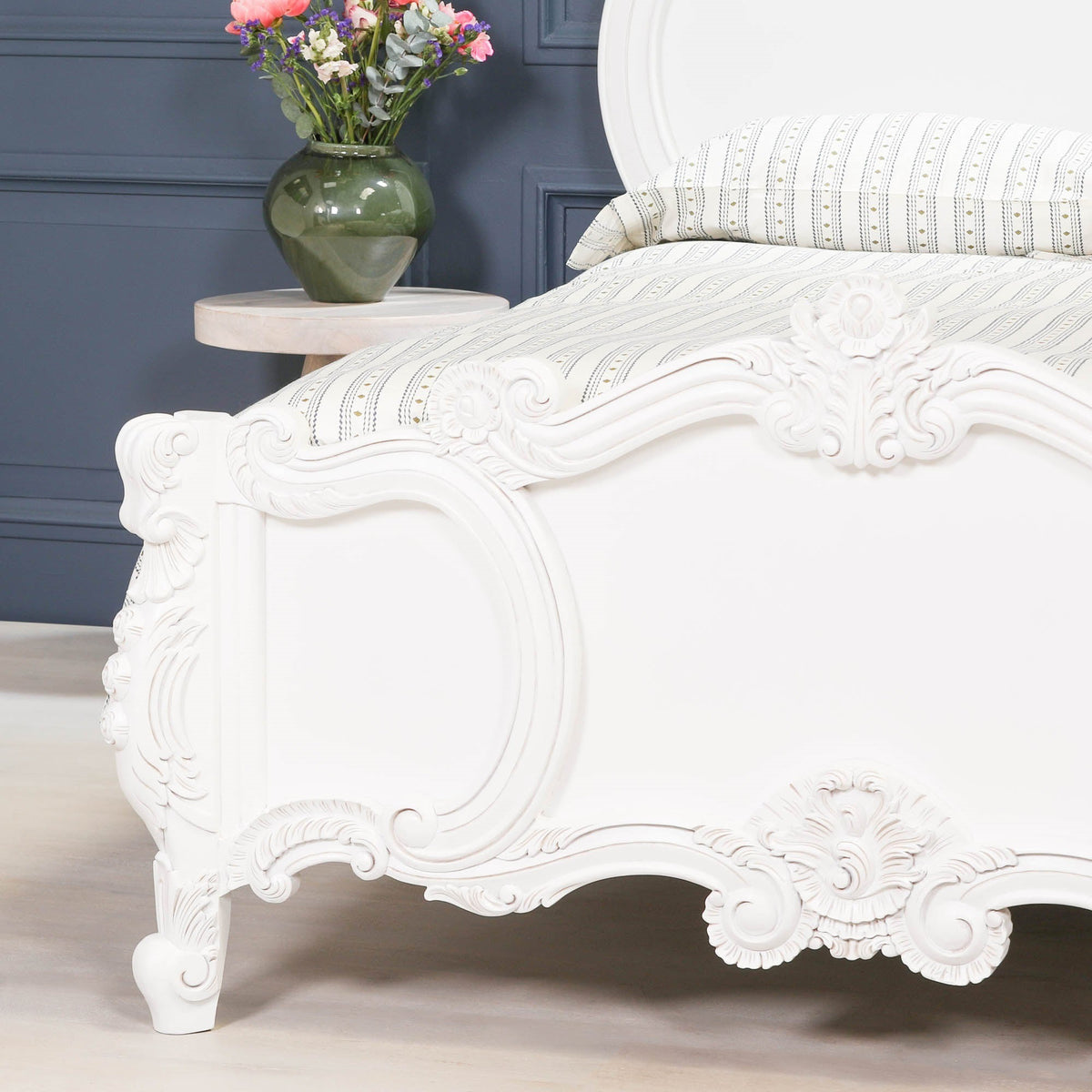 French Rococo White Hand-Carved Rose and Cherub Double Bed Frame 4ft6 Beds & Bed Frames CasaFenix