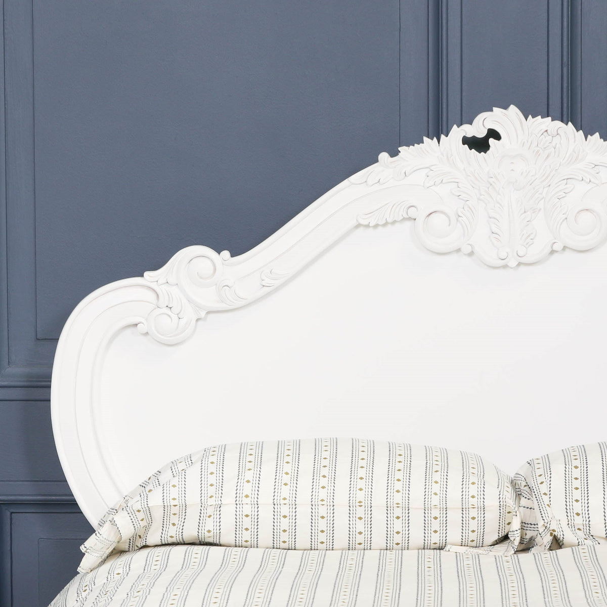 French Rococo White Hand-Carved Rose and Cherub Double Bed Frame 4ft6 Beds & Bed Frames CasaFenix