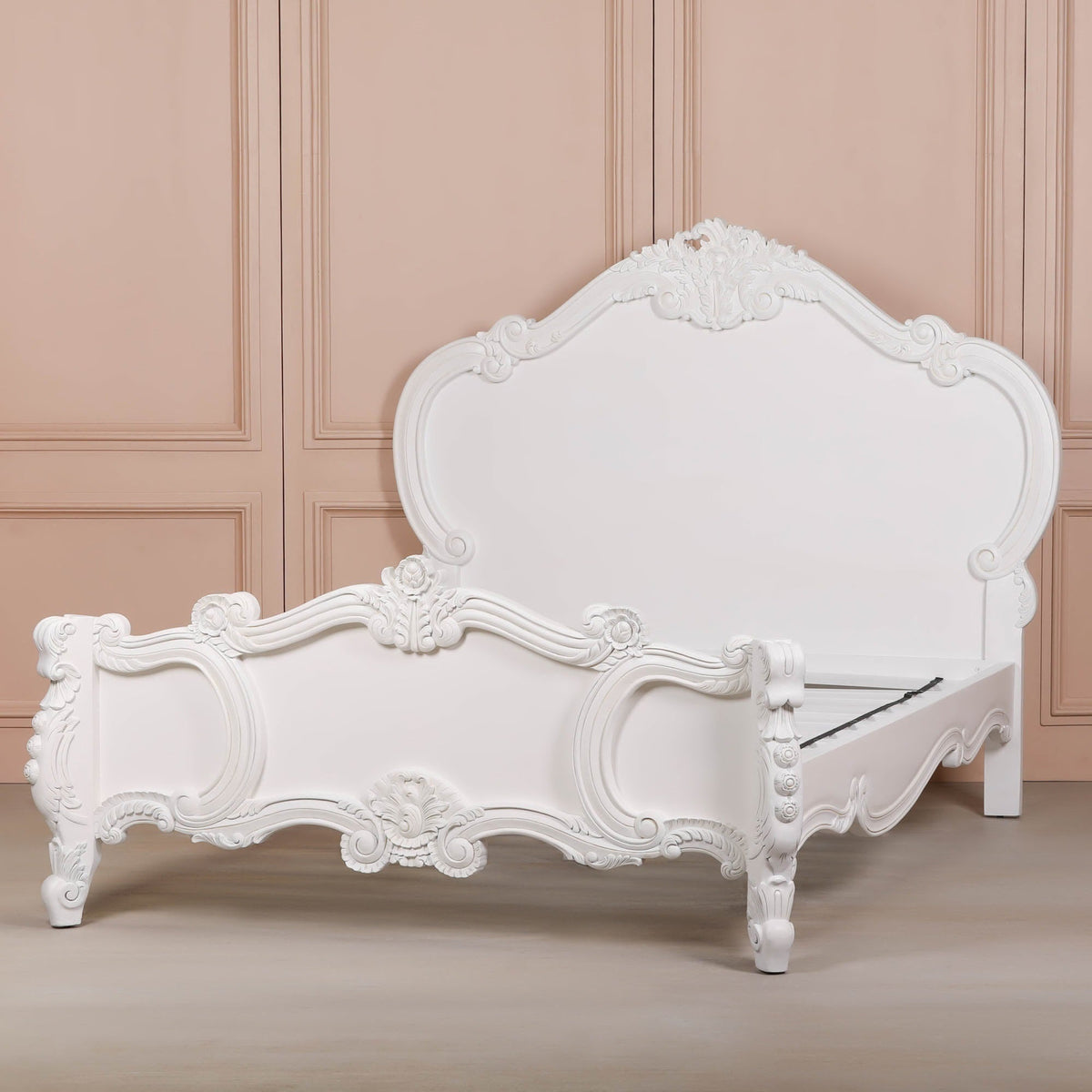 French Rococo White Hand-Carved Rose and Cherub King Size Bed Frame 5ft Beds & Bed Frames CasaFenix