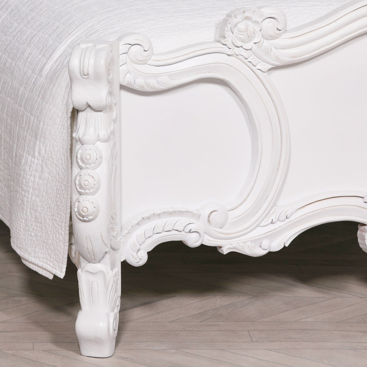 French Rococo White Hand-Carved Rose and Cherub King Size Bed Frame 5ft Beds & Bed Frames CasaFenix