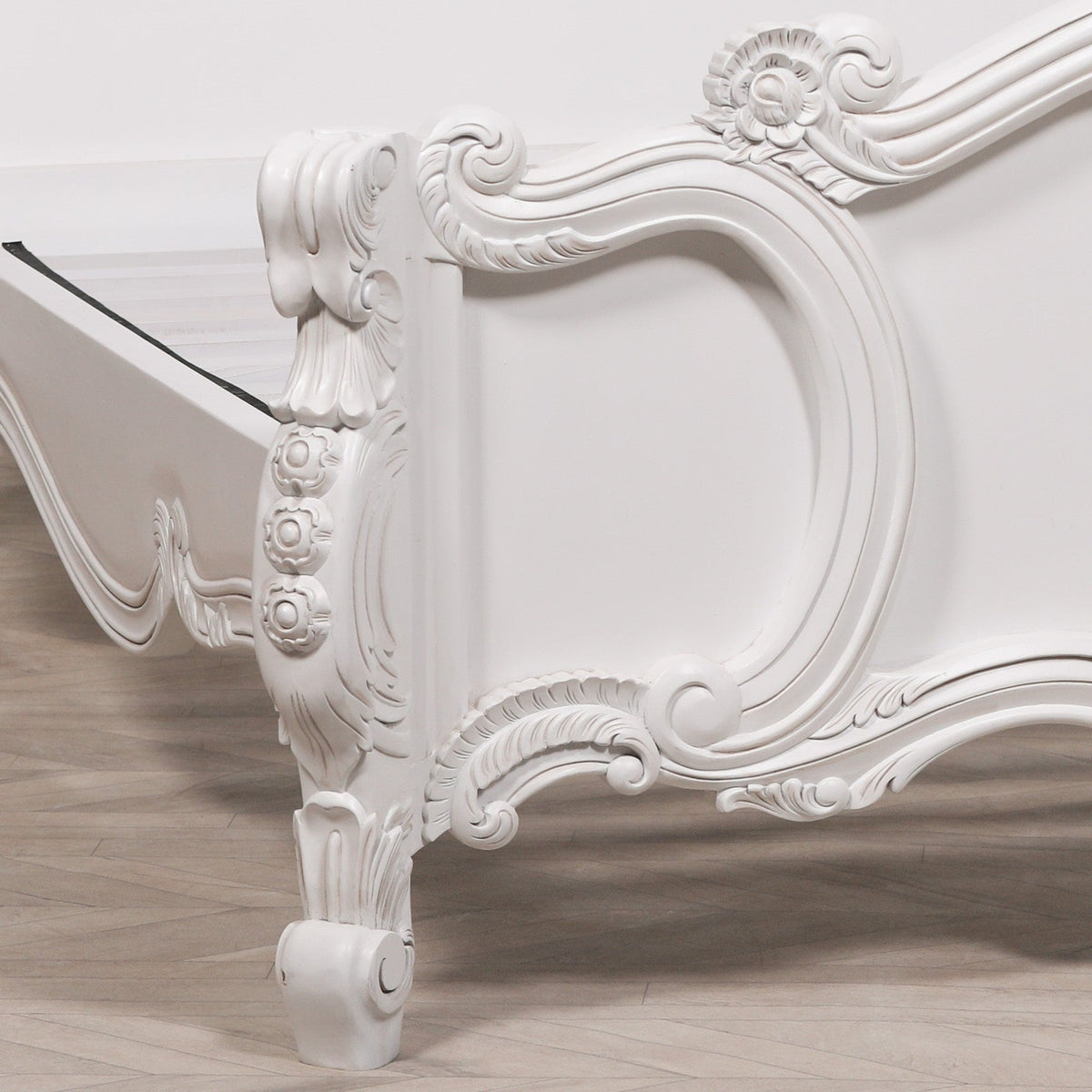 French Rococo White Hand-Carved Rose and Cherub King Size Bed Frame 5ft Beds & Bed Frames CasaFenix