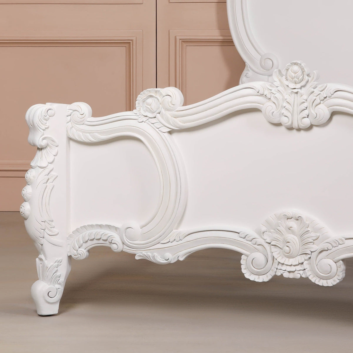 French Rococo White Hand-Carved Rose and Cherub King Size Bed Frame 5ft Beds & Bed Frames CasaFenix