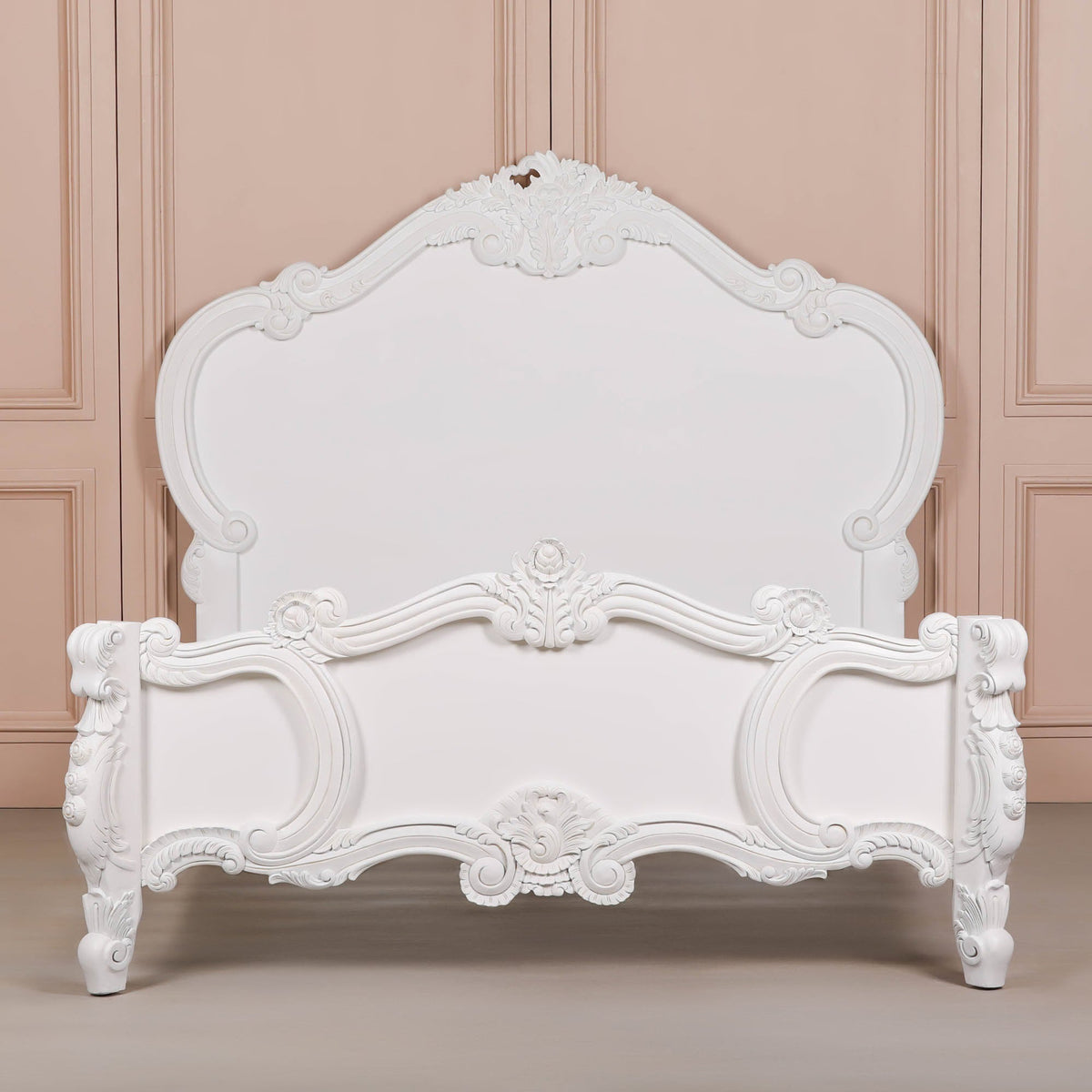 French Rococo White Hand-Carved Rose and Cherub King Size Bed Frame 5ft Beds & Bed Frames CasaFenix