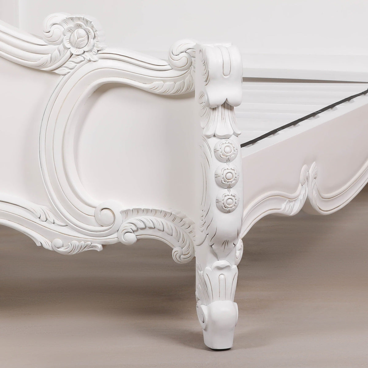 French Rococo White Hand-Carved Rose and Cherub King Size Bed Frame 5ft Beds & Bed Frames CasaFenix