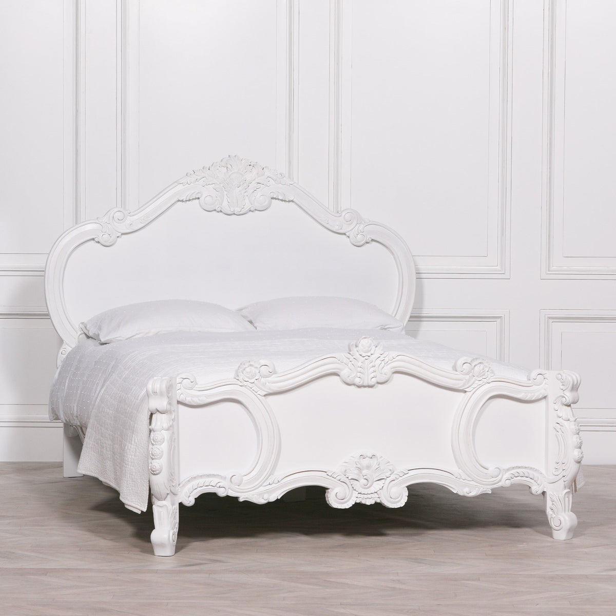 French Rococo White Hand-Carved Rose and Cherub King Size Bed Frame 5ft Beds & Bed Frames CasaFenix
