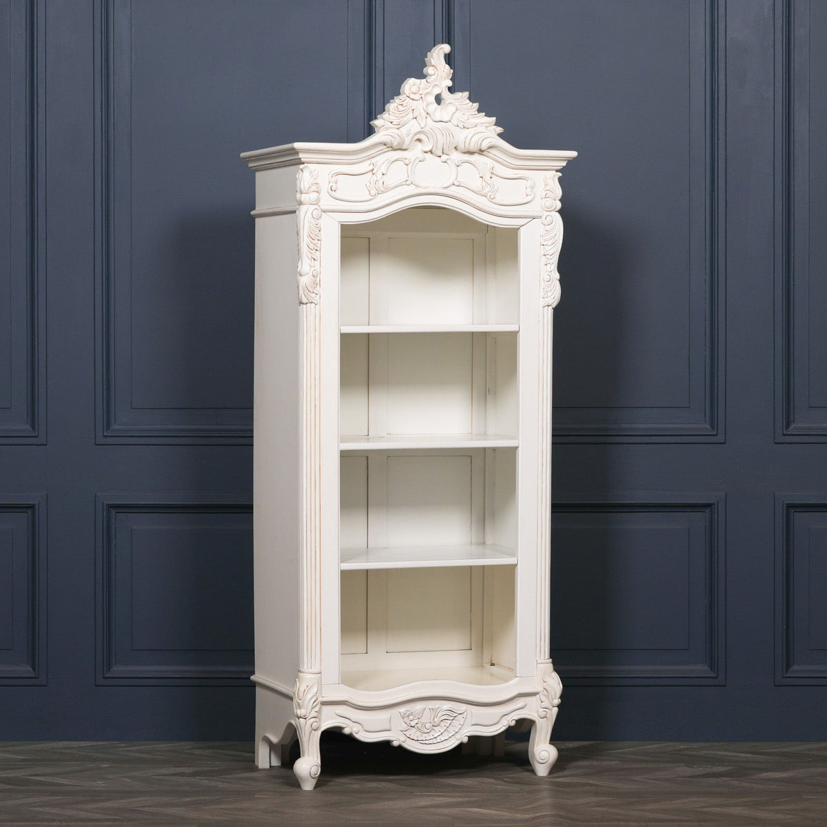 French Chateau White Hand-Carved Open Bookcase 207cm Bookcase CasaFenix