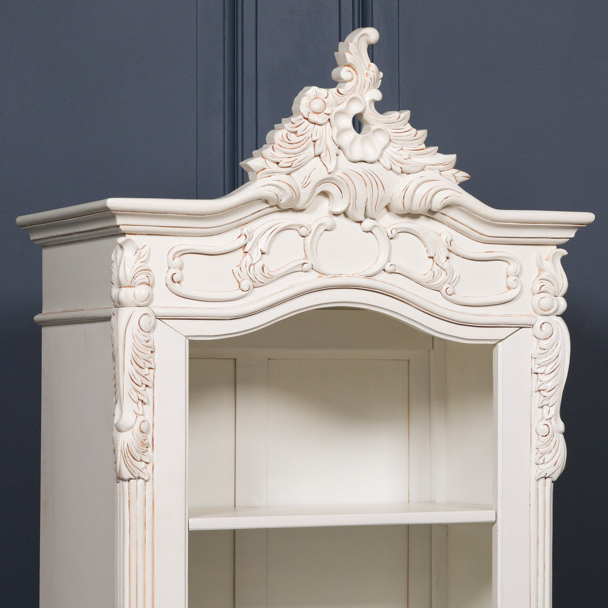 French Chateau White Hand-Carved Open Bookcase 207cm Bookcase CasaFenix