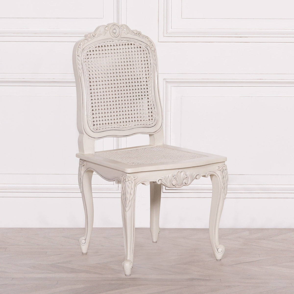 French Antique Off-White Rattan Chair with Cabriole Legs Dining chair CasaFenix