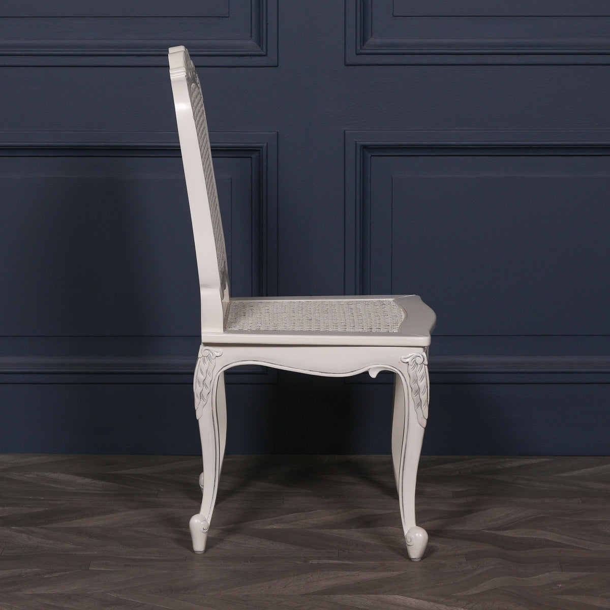 French Antique Off-White Rattan Chair with Cabriole Legs Dining chair CasaFenix