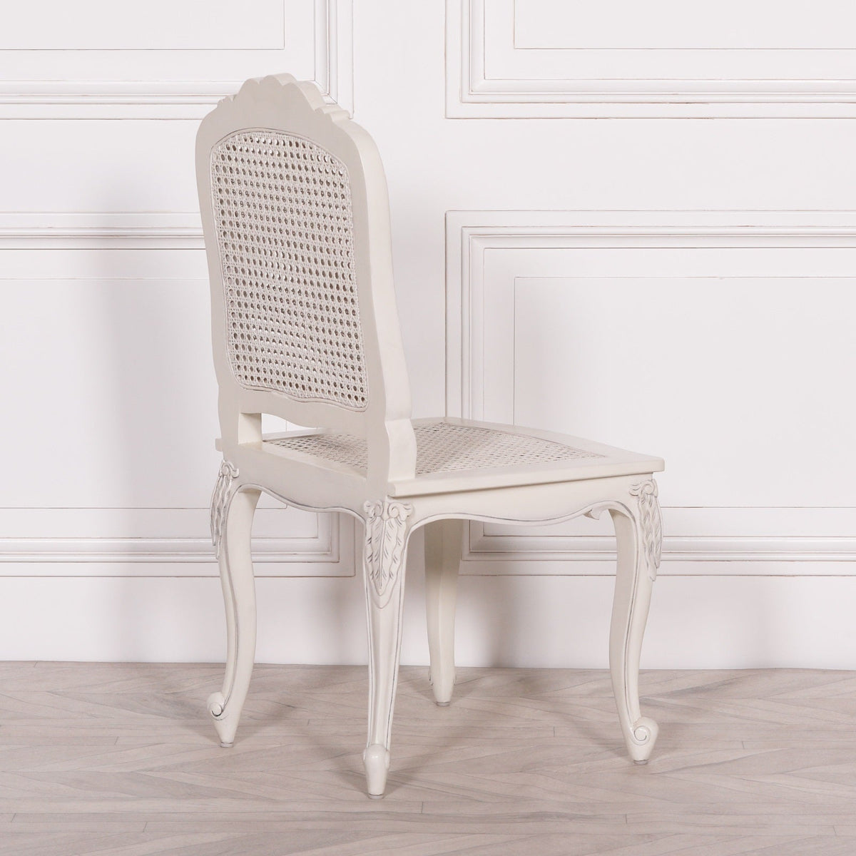 French Antique Off-White Rattan Chair with Cabriole Legs Dining chair CasaFenix
