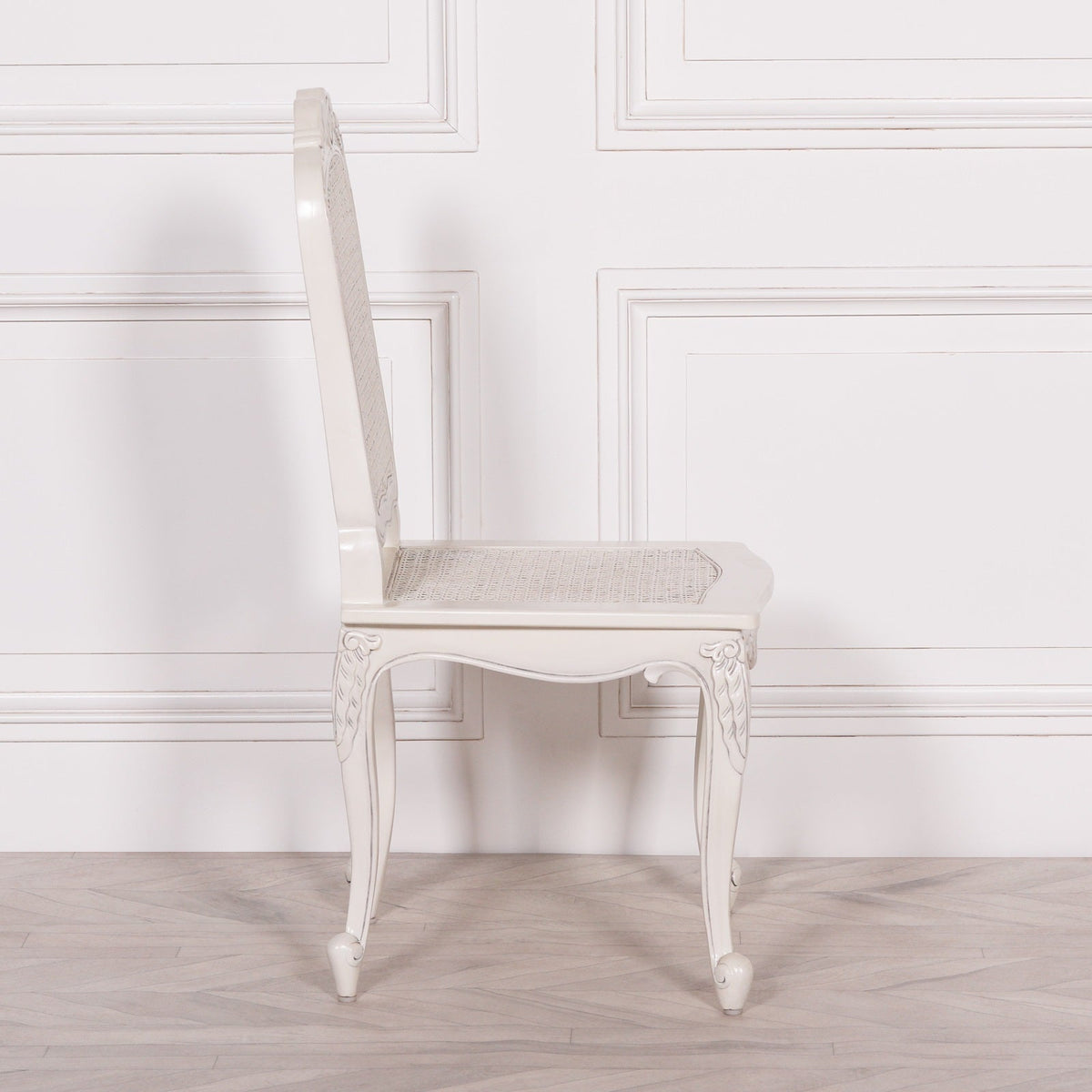 French Antique Off-White Rattan Chair with Cabriole Legs Dining chair CasaFenix