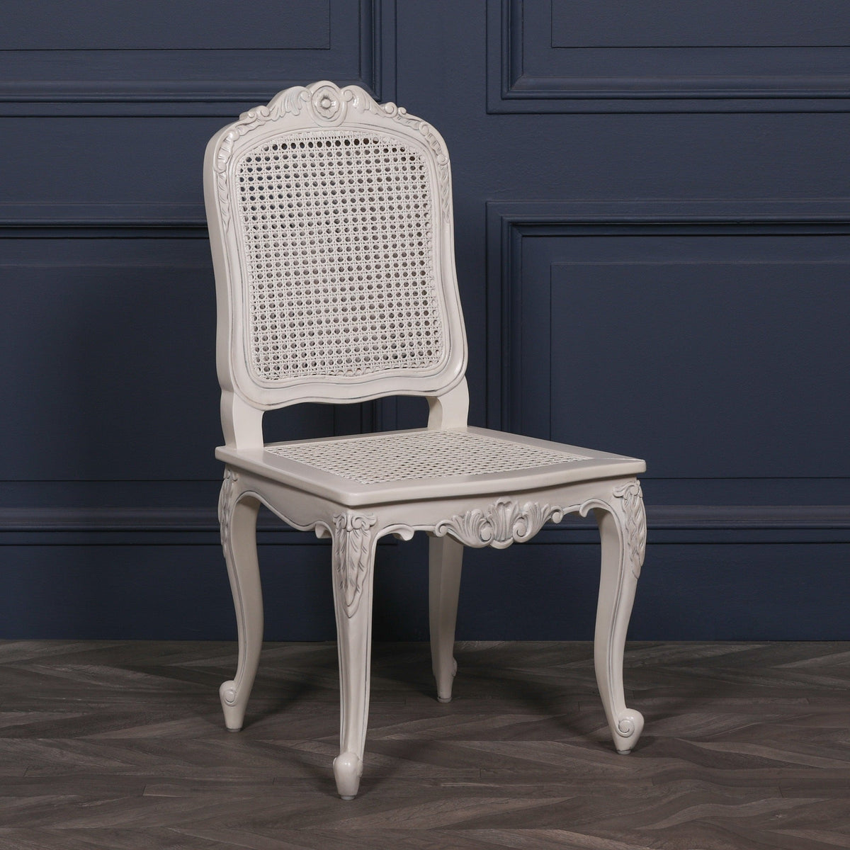 French Antique Off-White Rattan Chair with Cabriole Legs Dining chair CasaFenix