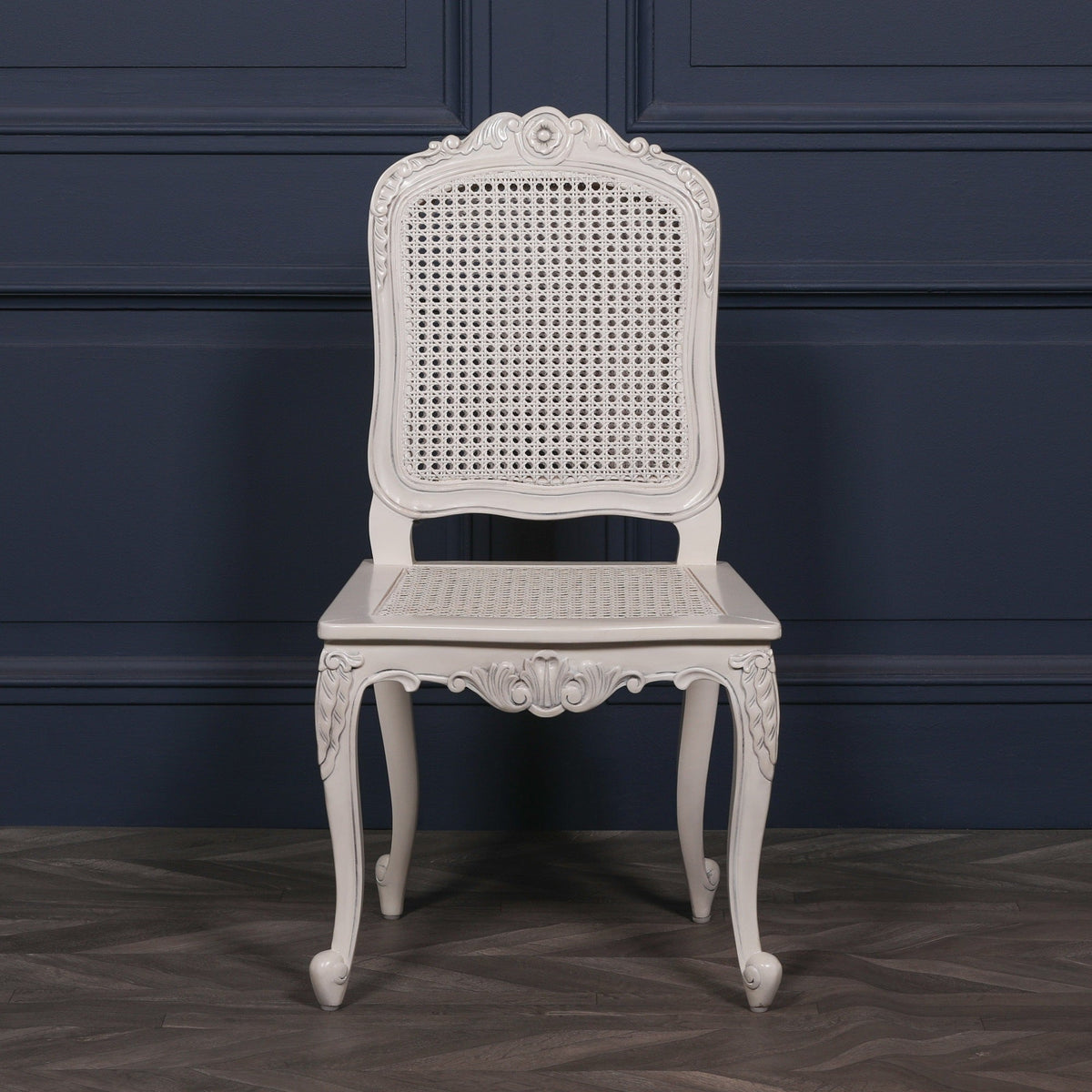 French Antique Off-White Rattan Chair with Cabriole Legs Dining chair CasaFenix