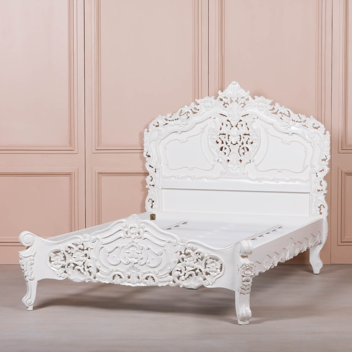 French Rococo Off-White Hand-Carved Double Bed Frame 4ft6 Beds & Bed Frames CasaFenix