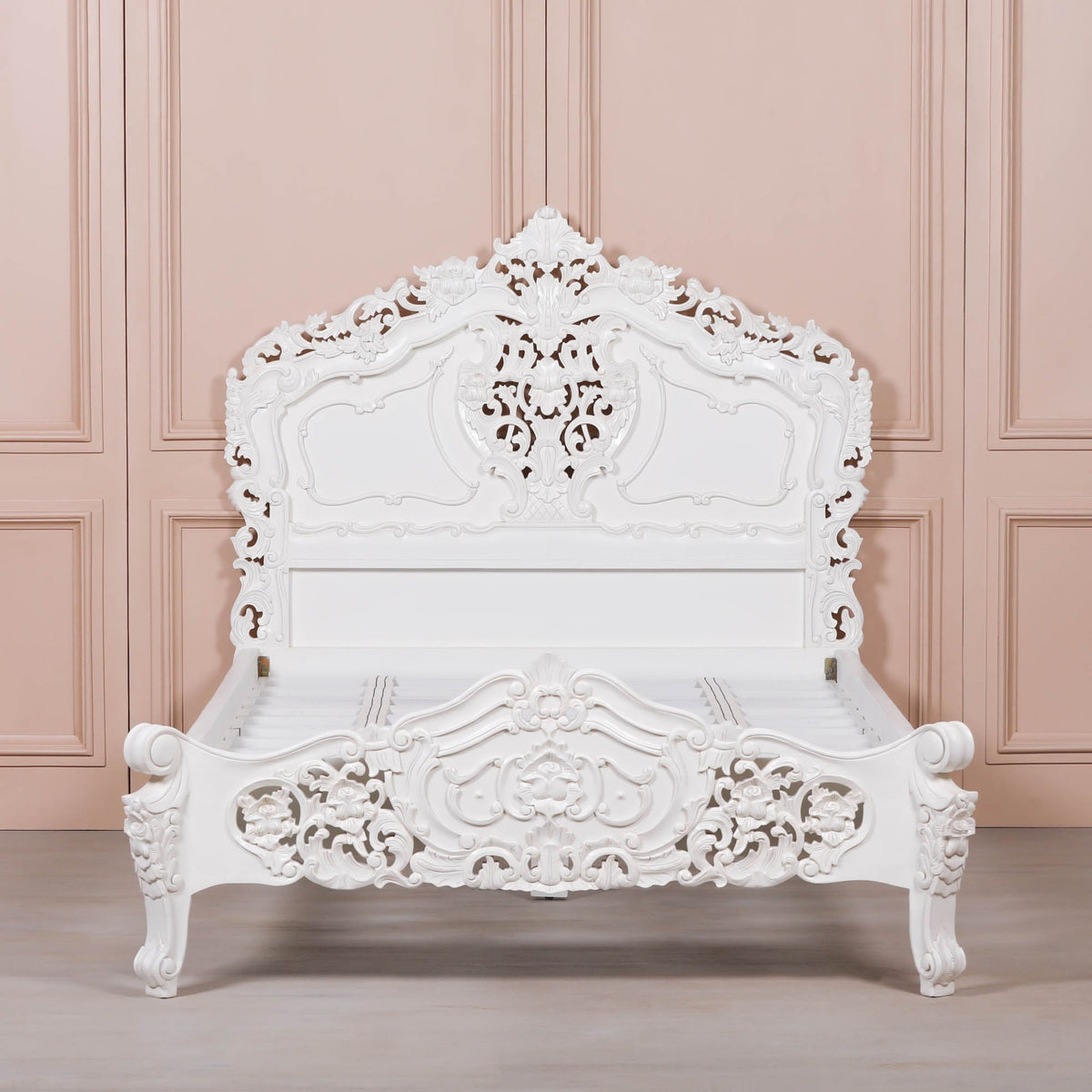 French Rococo Off-White Hand-Carved Double Bed Frame 4ft6 Beds & Bed Frames CasaFenix