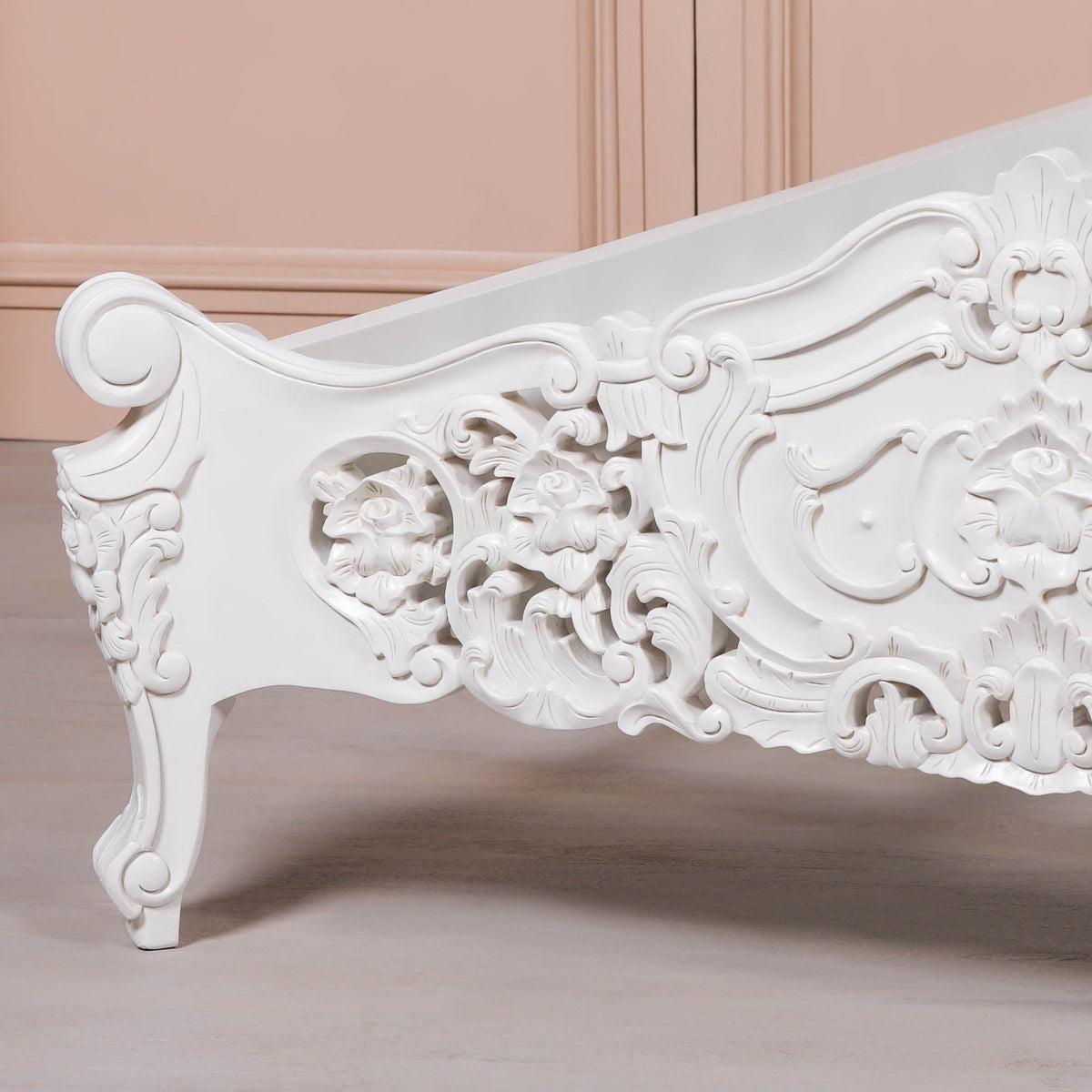 French Rococo Off-White Hand-Carved Double Bed Frame 4ft6 Beds & Bed Frames CasaFenix