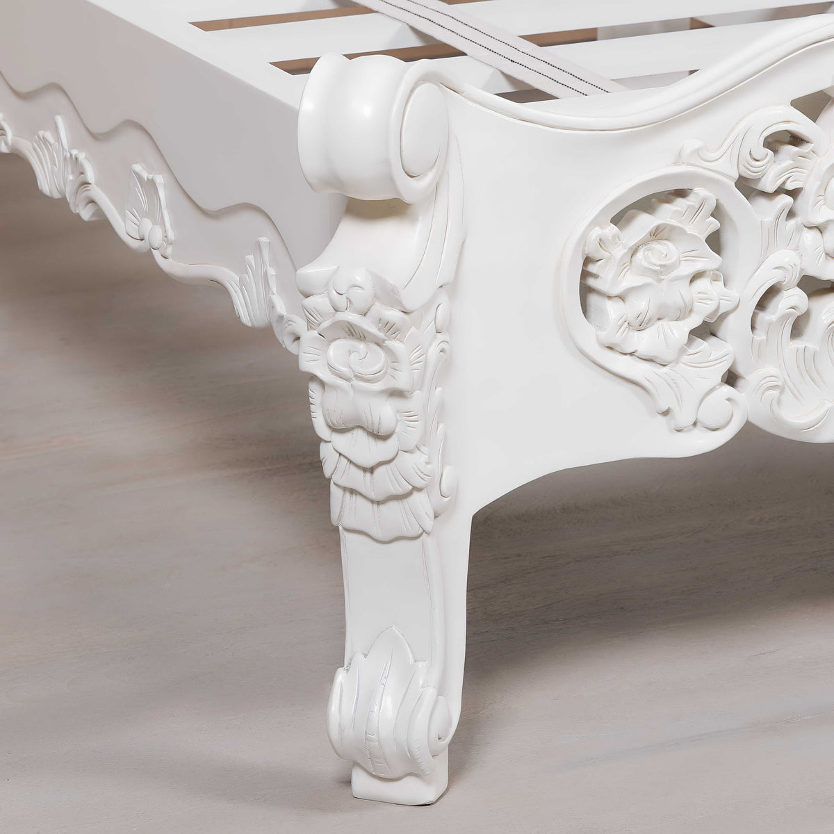 French Rococo Off-White Hand-Carved Double Bed Frame 4ft6 Beds & Bed Frames CasaFenix