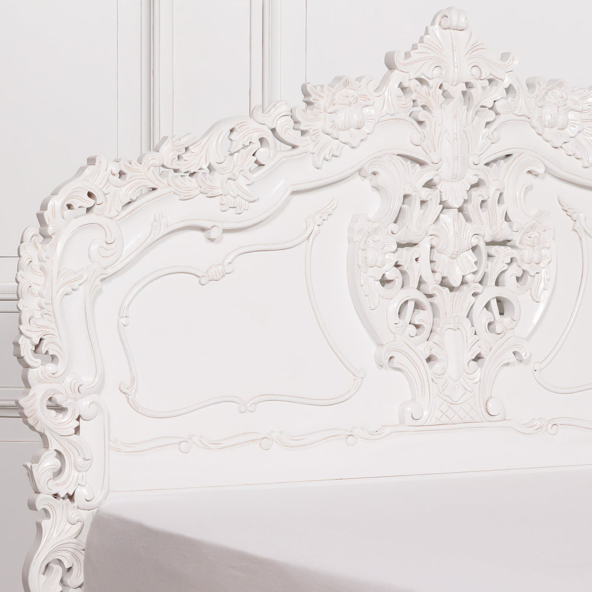 French Rococo Off-White Hand-Carved King Size Bed Frame 5ft Beds & Bed Frames CasaFenix