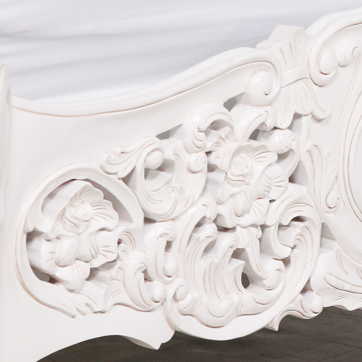 French Rococo Off-White Hand-Carved King Size Bed Frame 5ft Beds & Bed Frames CasaFenix