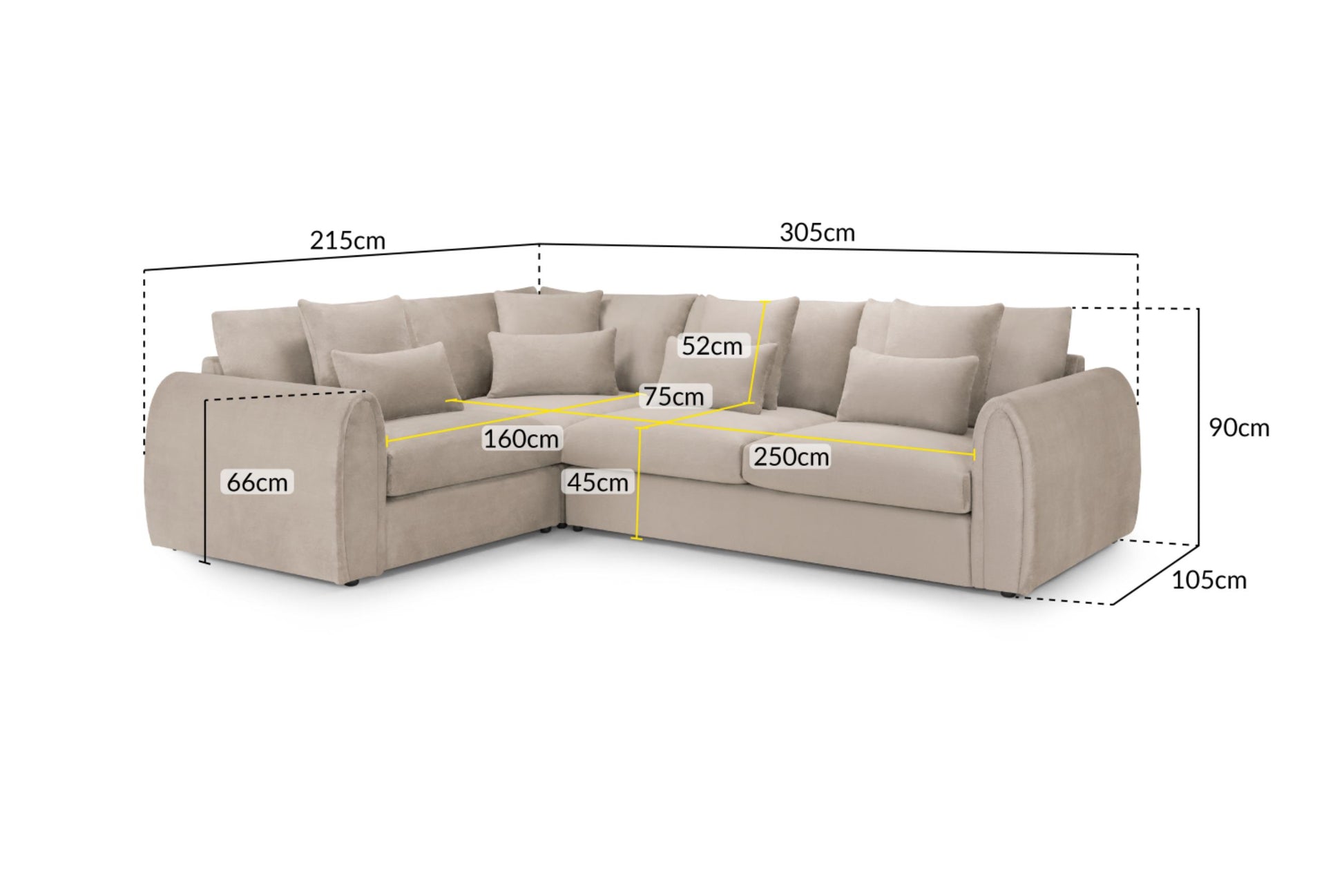 Mirabel Fabric Corner Sofa in Beige or Grey 200 x 171cm overall Size (Copy) Sofa CasaFenix