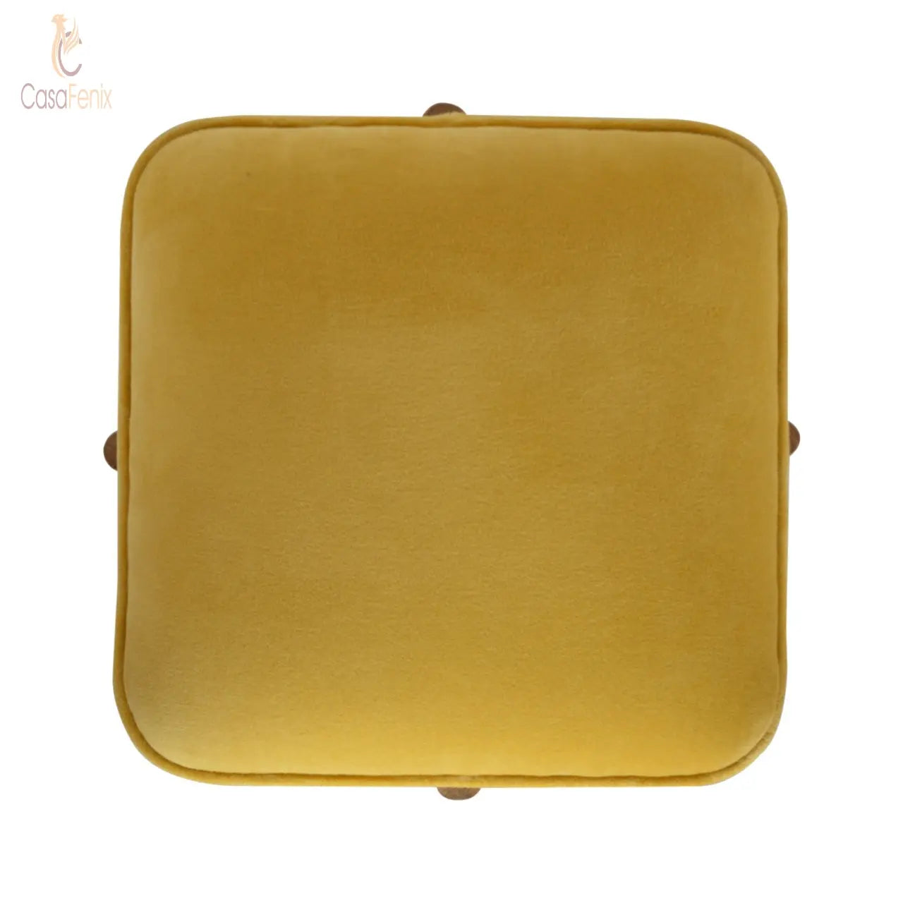 Mustard Velvet Footstool with Solid Mango Wood Legs - CasaFenix