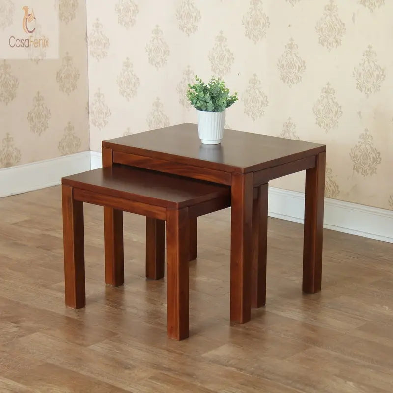 Nest of 2 Tables Contemporary Bude Collection Solid Mahogany Coffee Table - CasaFenix
