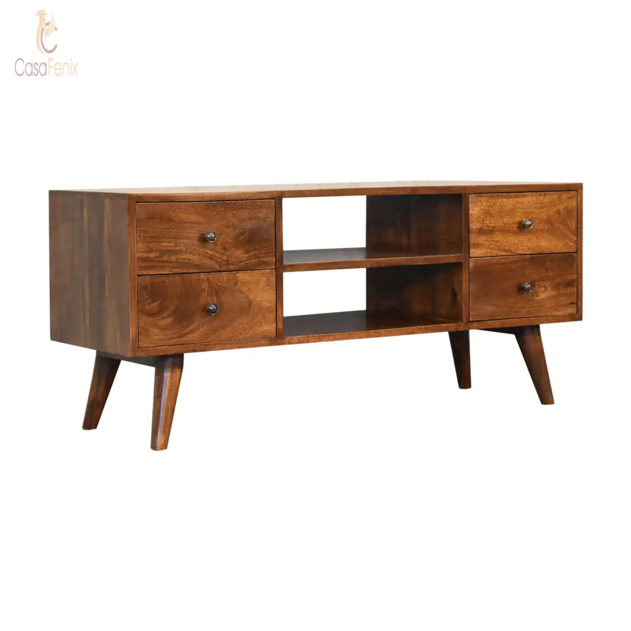 Nordic Chestnut Entertainment Unit Wide TV Stand 4  Drawers Solid Mango Wood - CasaFenix