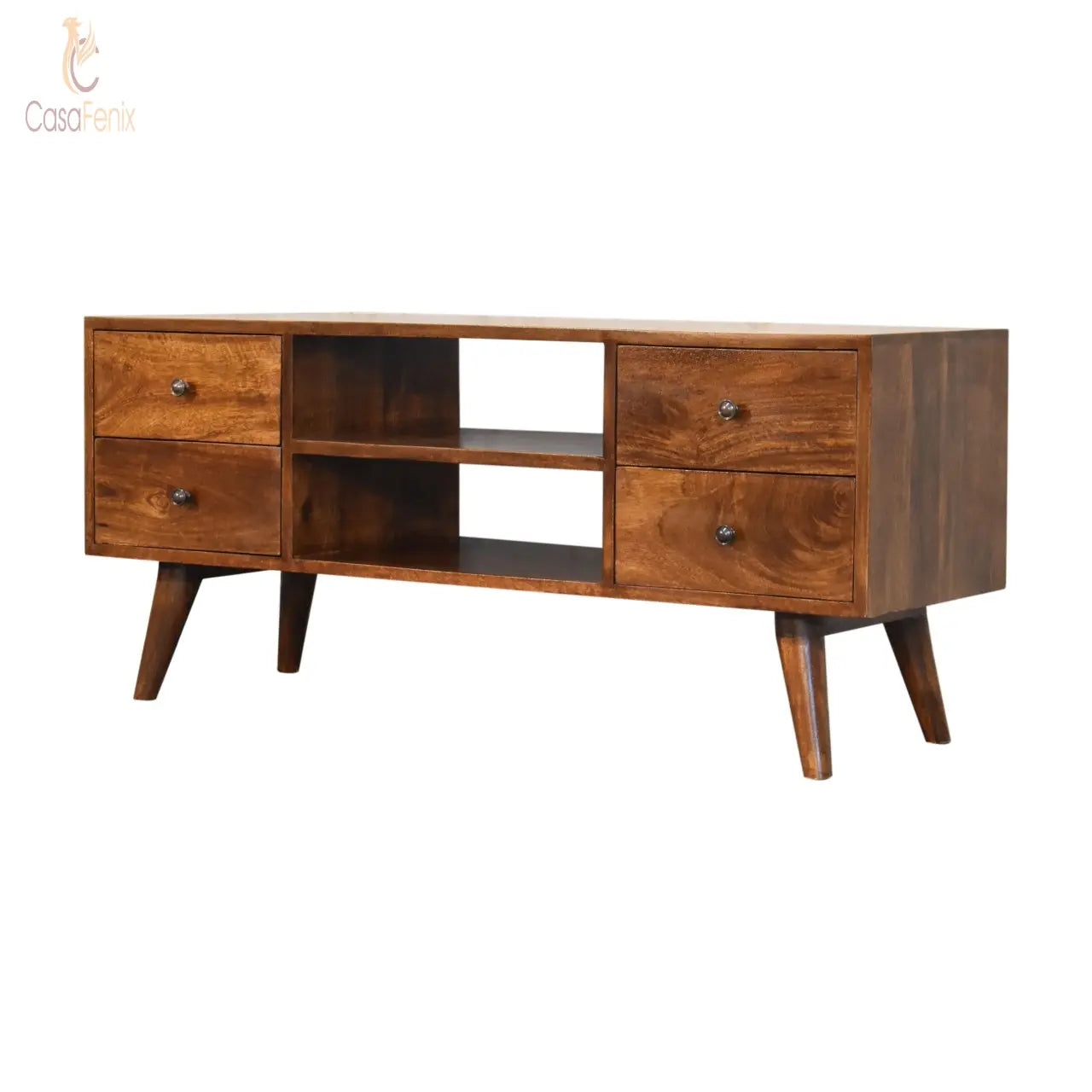 Nordic Chestnut Entertainment Unit Wide TV Stand 4  Drawers Solid Mango Wood - CasaFenix