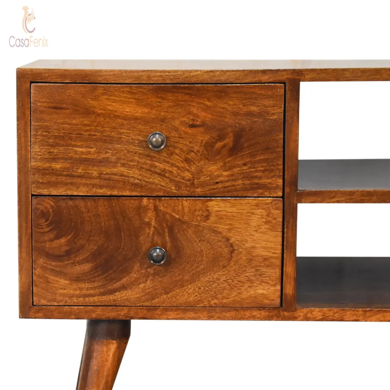Nordic Chestnut Entertainment Unit Wide TV Stand 4  Drawers Solid Mango Wood - CasaFenix