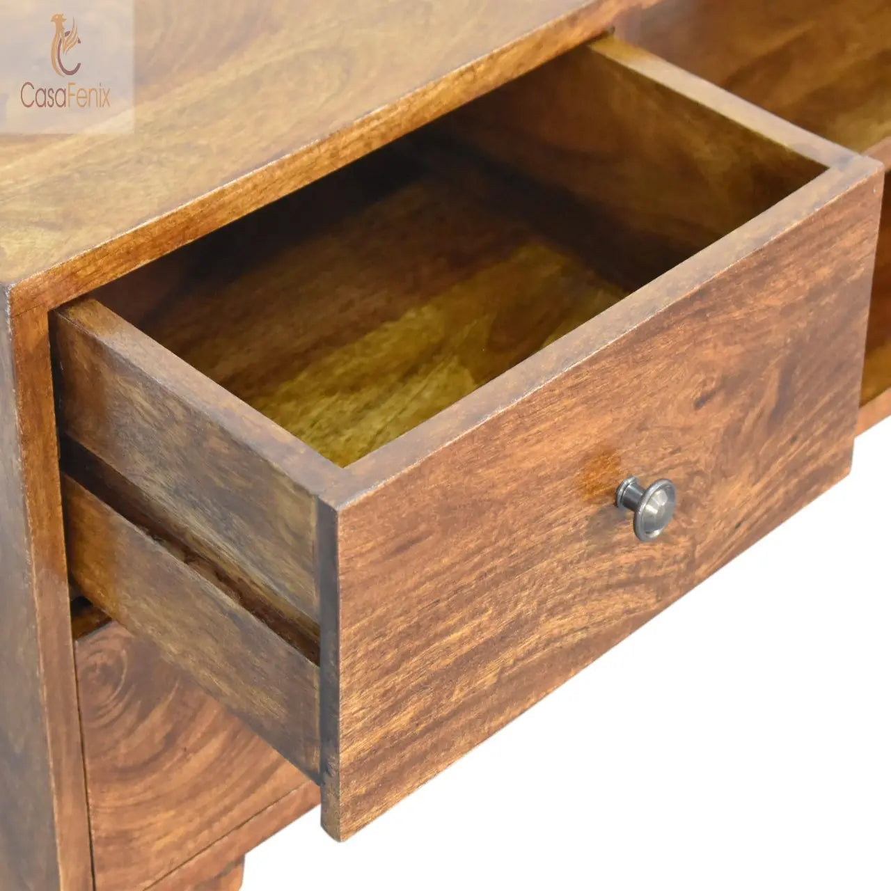 Nordic Chestnut Entertainment Unit Wide TV Stand 4  Drawers Solid Mango Wood - CasaFenix