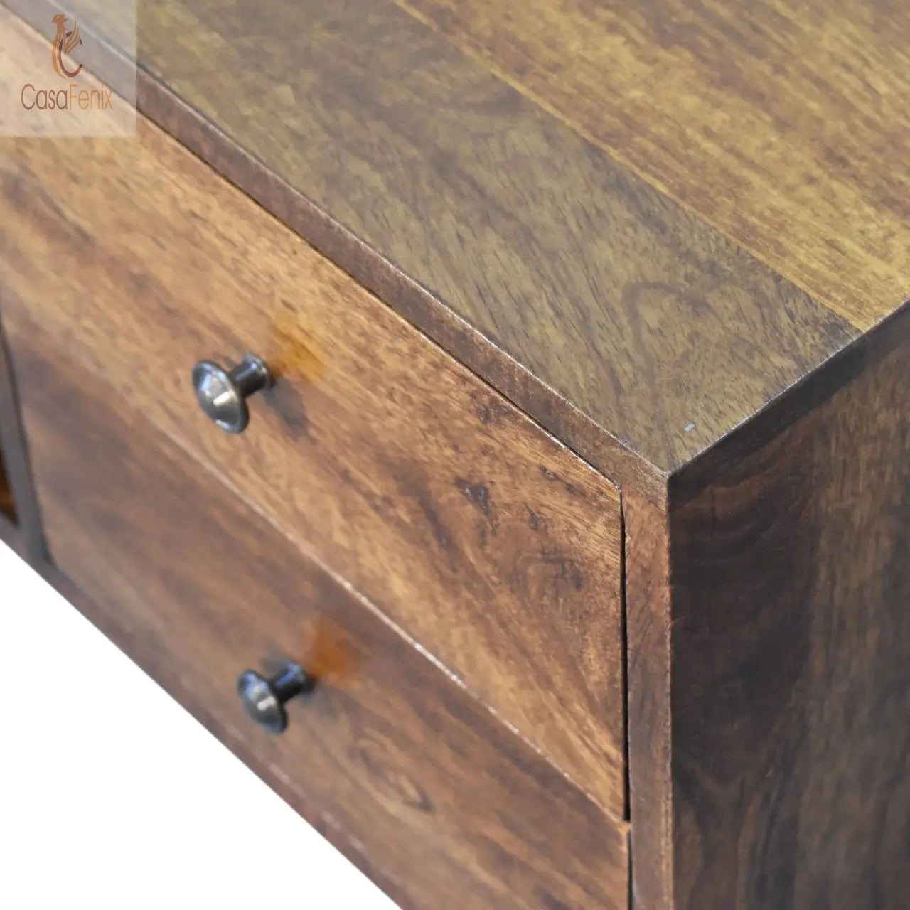 Nordic Chestnut Entertainment Unit Wide TV Stand 4  Drawers Solid Mango Wood - CasaFenix