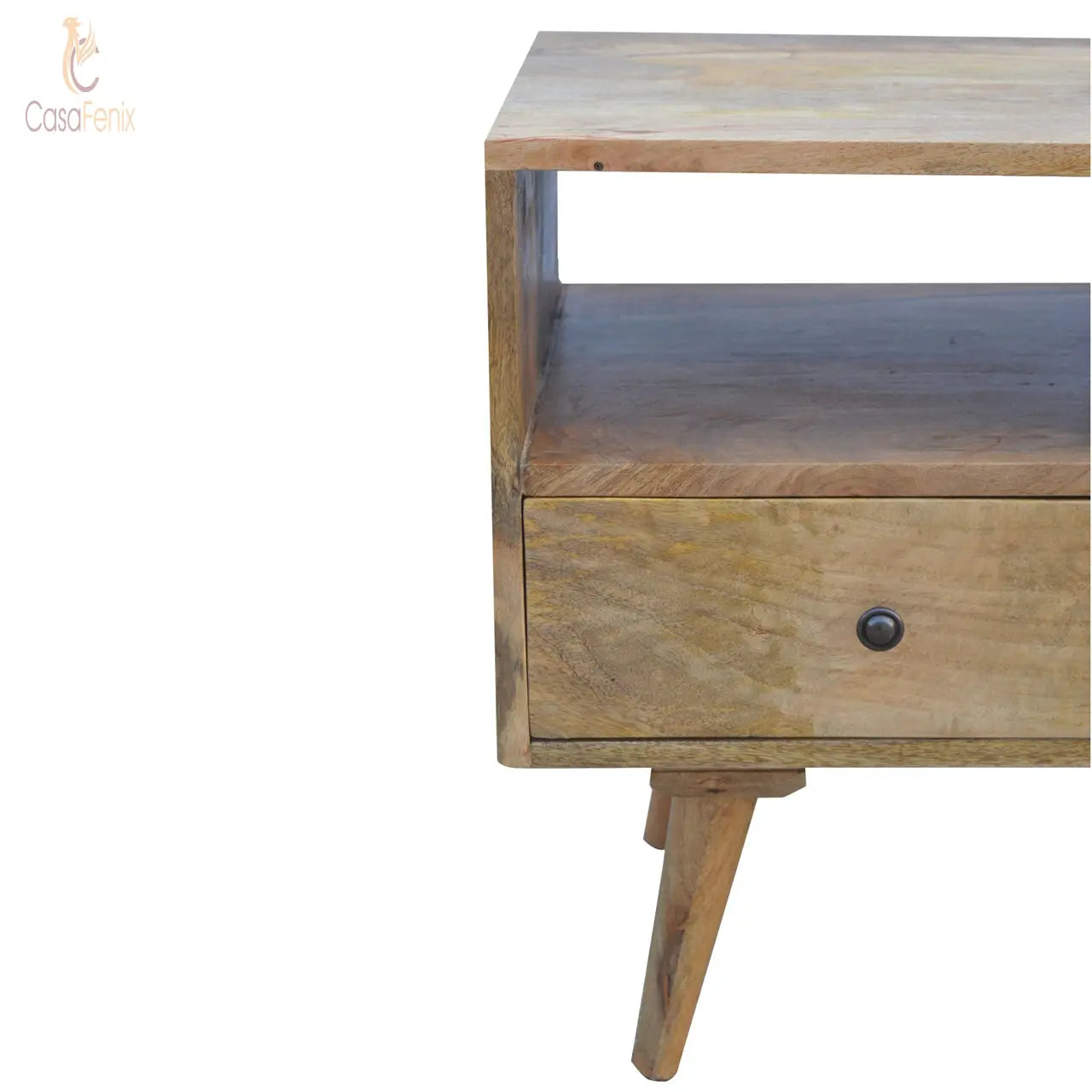 Nordic Style TV Unit with 3 Drawers 100% solid mango wood, in a fine oak-ish finish - CasaFenix