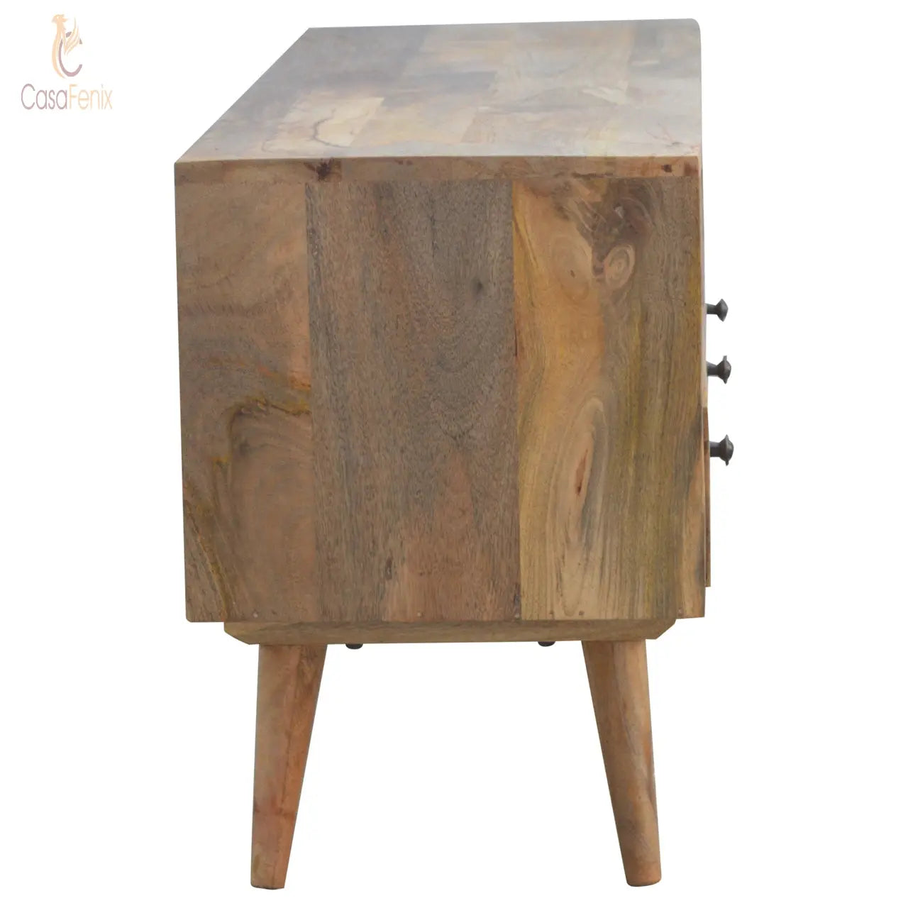 Nordic Style TV Unit with 3 Drawers 100% solid mango wood, in a fine oak-ish finish - CasaFenix
