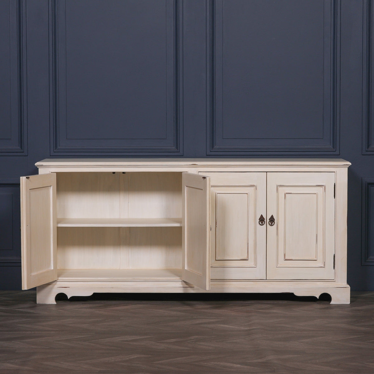 Distressed Aged White Carved Mahogany 4-Door Sideboard 200cm Buffets & Sideboards CasaFenix