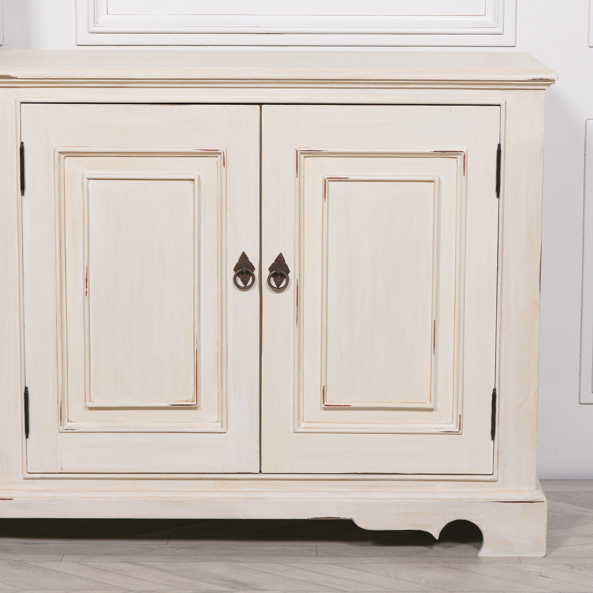 Distressed Aged White Carved Mahogany 4-Door Sideboard 200cm Buffets & Sideboards CasaFenix