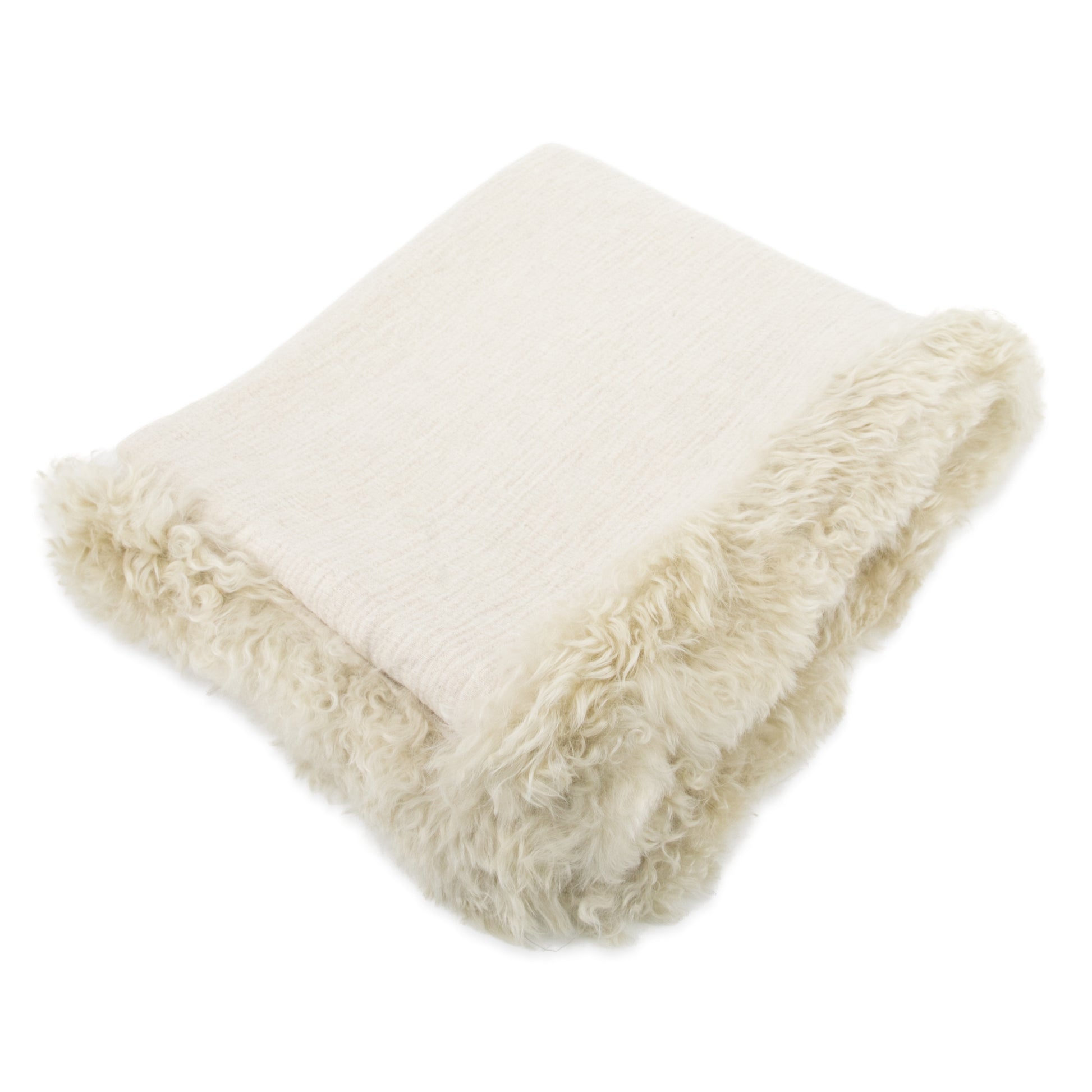 Beige Linen Blanket Sheepskin Trim 140 x 180cm - CasaFenix