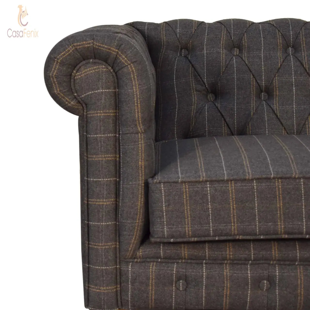 Pewter Tweed Chesterfield 2 Seater Button Back Upholstered Sofa - CasaFenix