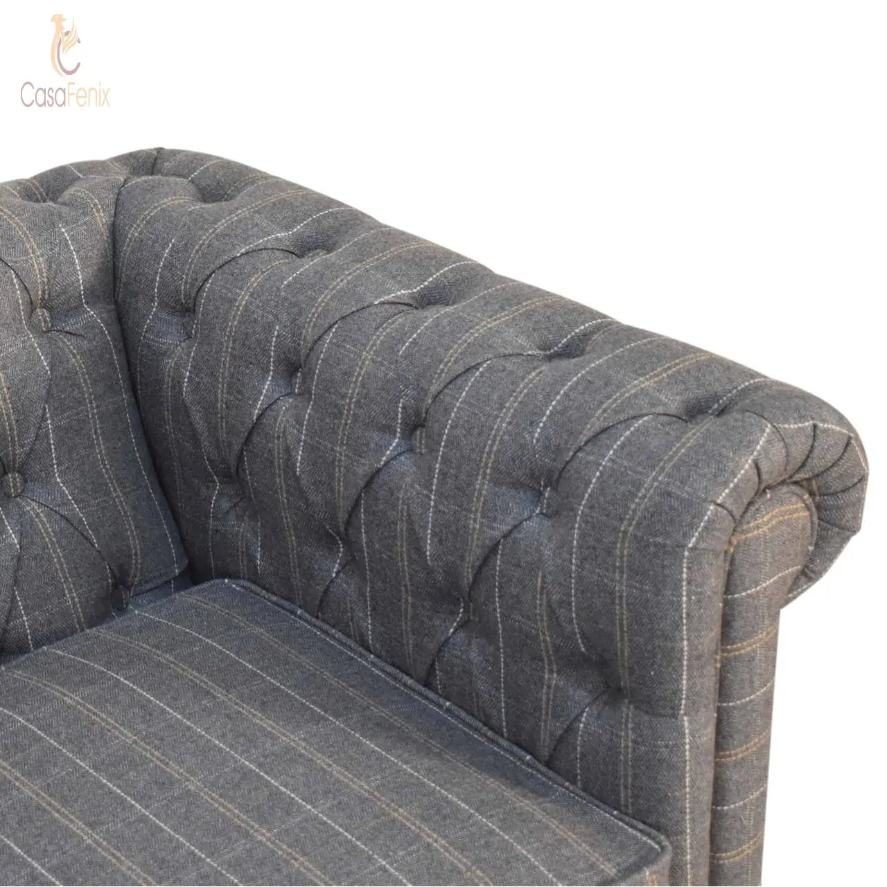 Pewter Tweed Chesterfield 2 Seater Button Back Upholstered Sofa - CasaFenix