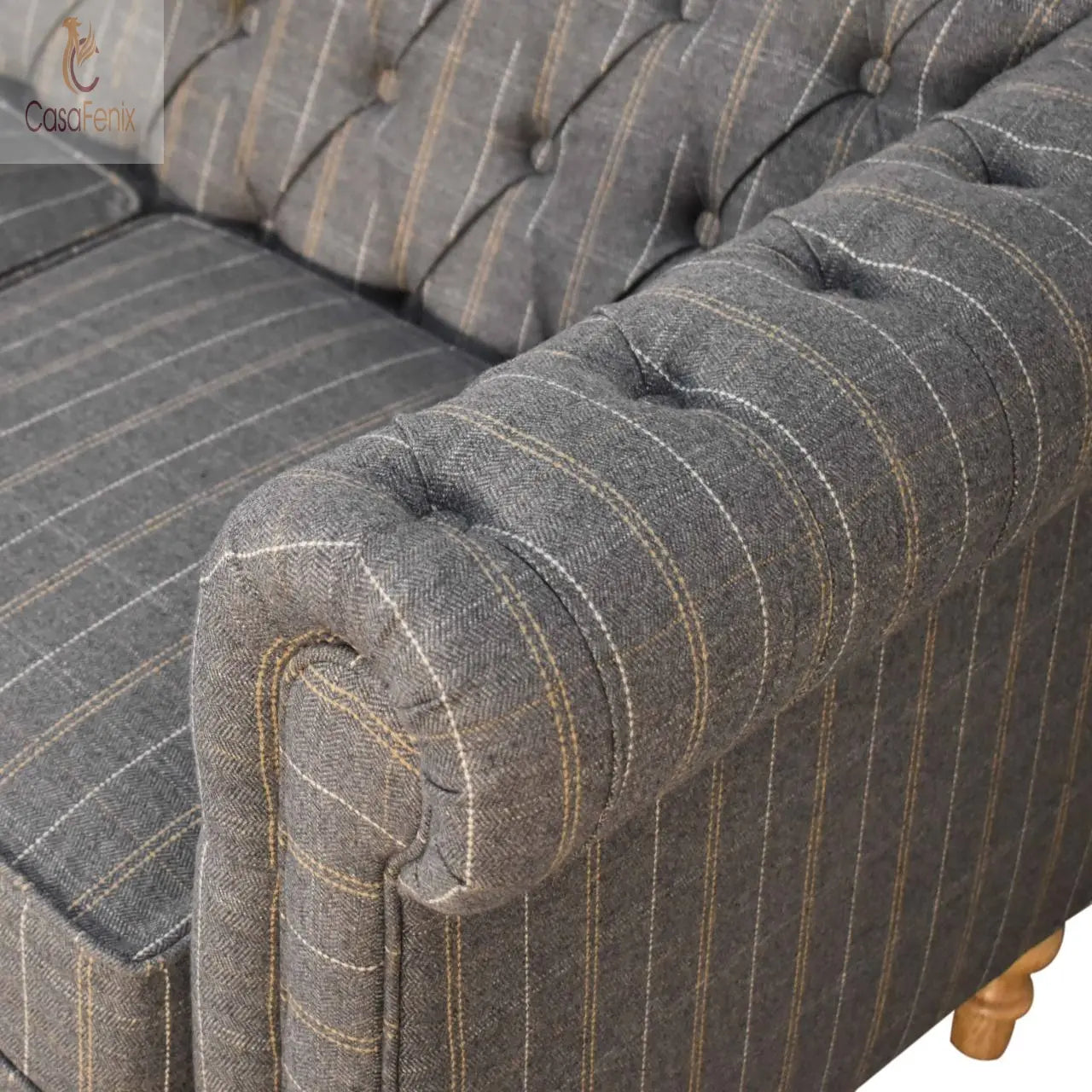 Pewter Tweed Chesterfield 2 Seater Button Back Upholstered Sofa - CasaFenix
