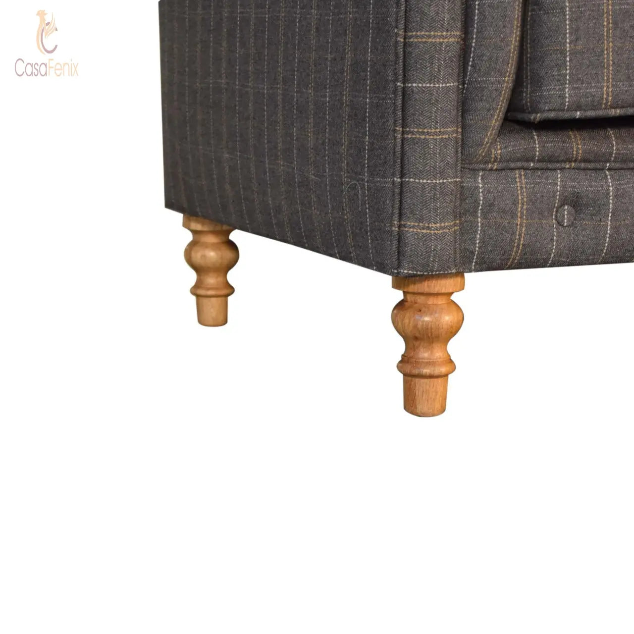 Pewter Tweed Chesterfield 2 Seater Button Back Upholstered Sofa - CasaFenix