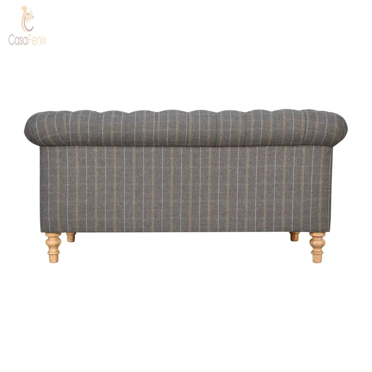 Pewter Tweed Chesterfield 2 Seater Button Back Upholstered Sofa - CasaFenix