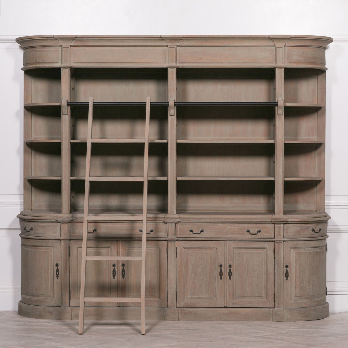 White Cedar Double Library Bookcase with Detachable Ladder 270cm Bookcase CasaFenix