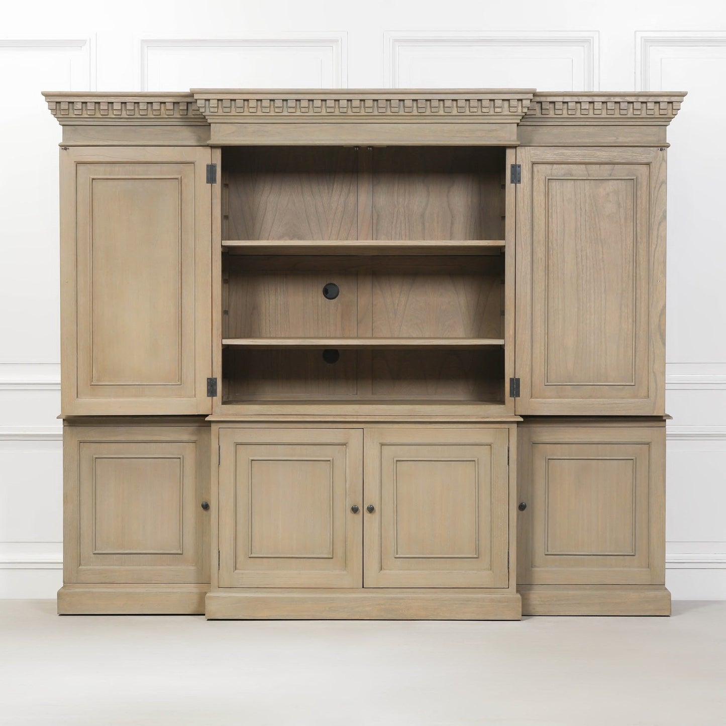 Large Wooden Triple Breakfront TV Cabinet made with White Cedar Wood Display Cabinet CasaFenix