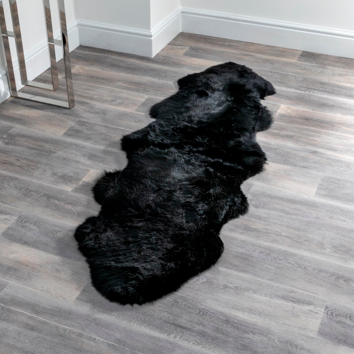 Double Black Genuine Sheepskin Rug 240 x 60cm - CasaFenix