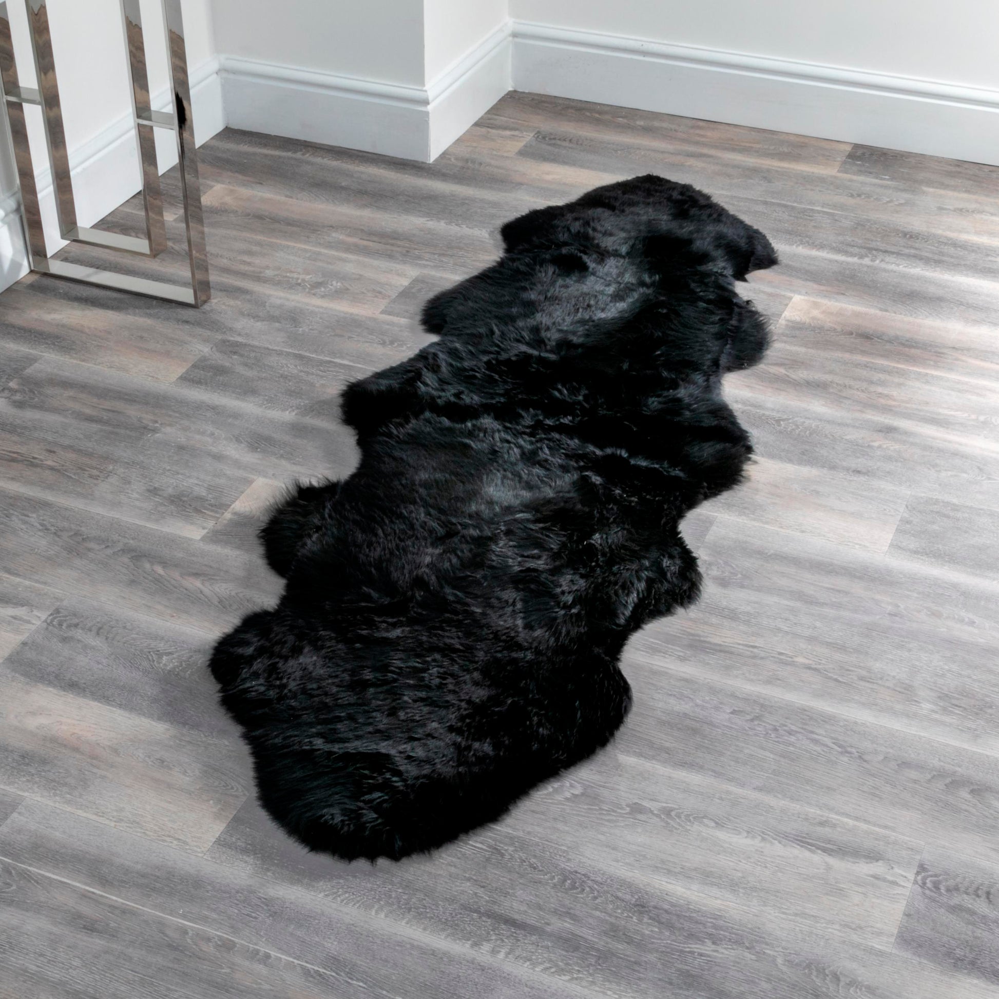 Double Black Genuine Sheepskin Rug 240 x 60cm - CasaFenix