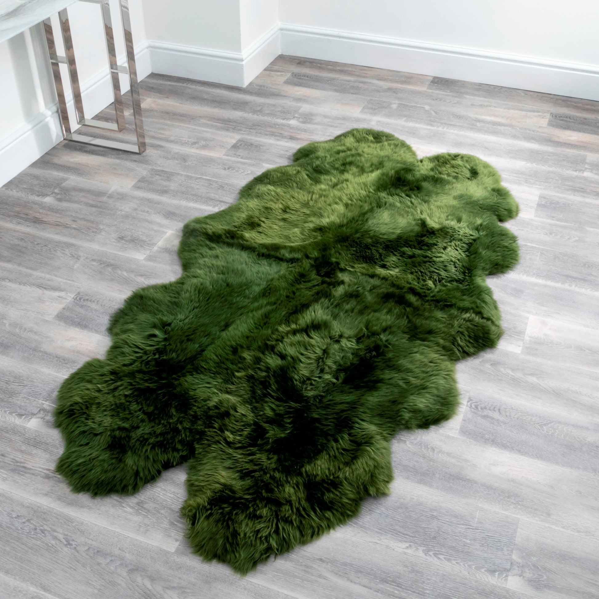 Quad Olive Green Genuine Sheepskin Rug 240 x 120cm - CasaFenix