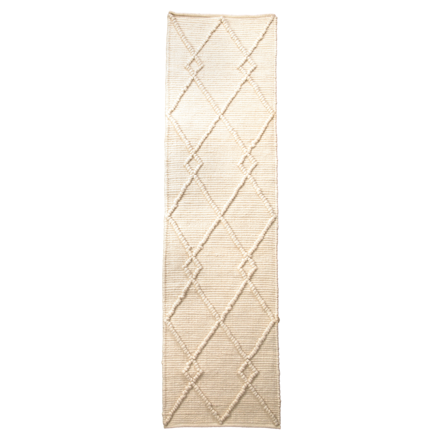 Cream Diamond Pattern Runner Wool Rug (60 x 230cm) Rugs CasaFenix