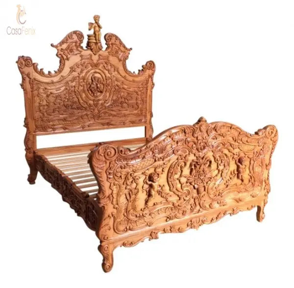 Reproduction of a Unique Carved Cherub bed in Solid Mahogany CasaFenix