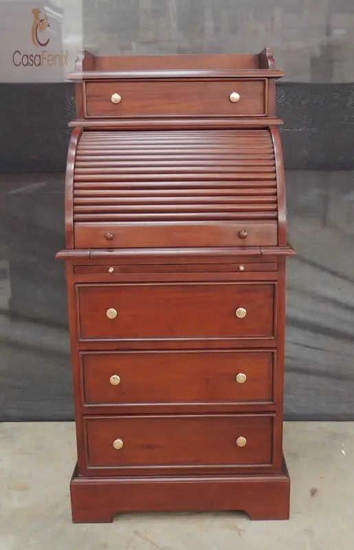 Roll Top Bureau Desk Solid Mahogany Antique Reproduction CasaFenix