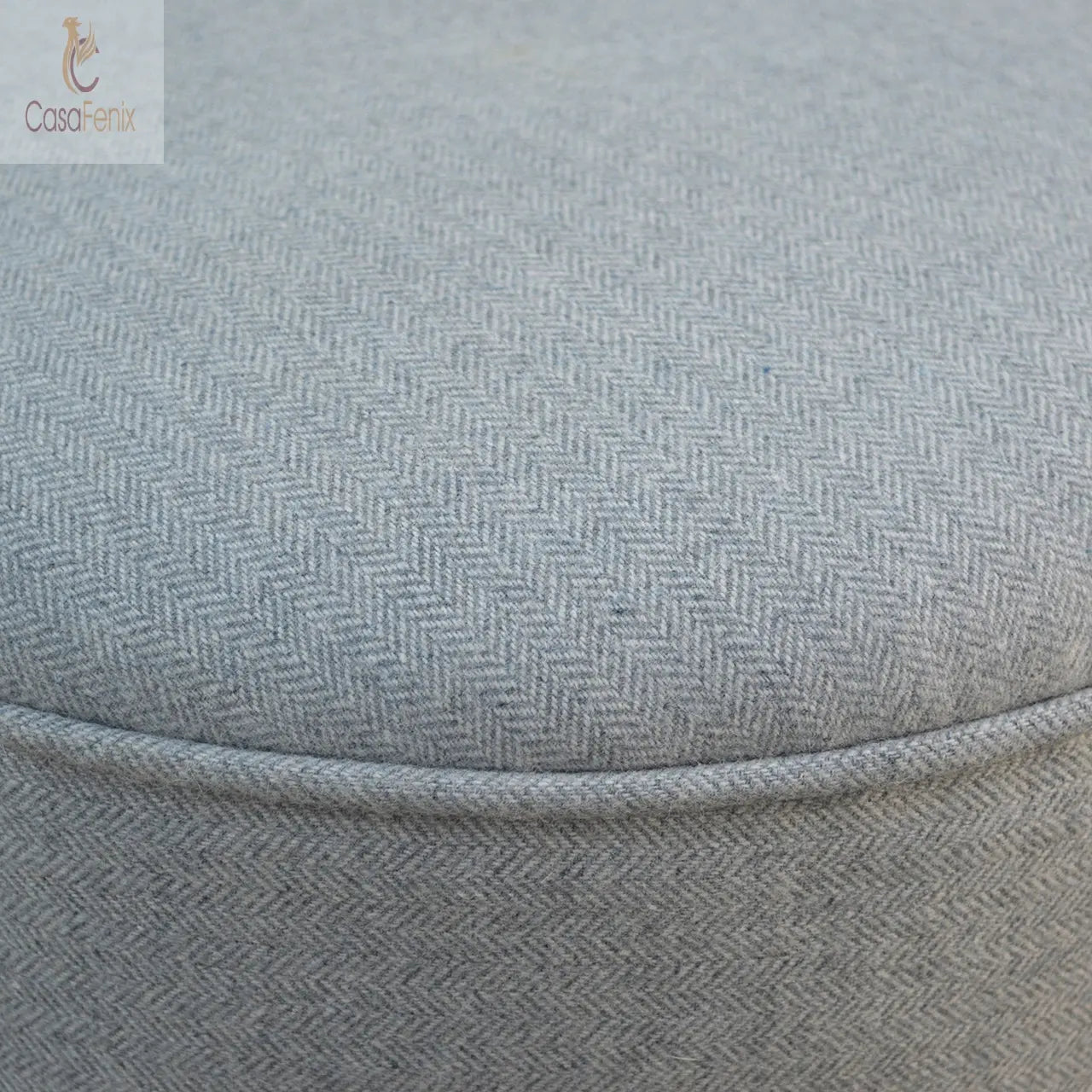 Round Grey Tweed Footstool - CasaFenix